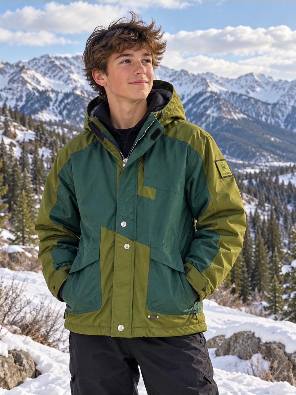 Spyder Boys Ski Jacket Size 14 152 Green Colorblock Snowboard